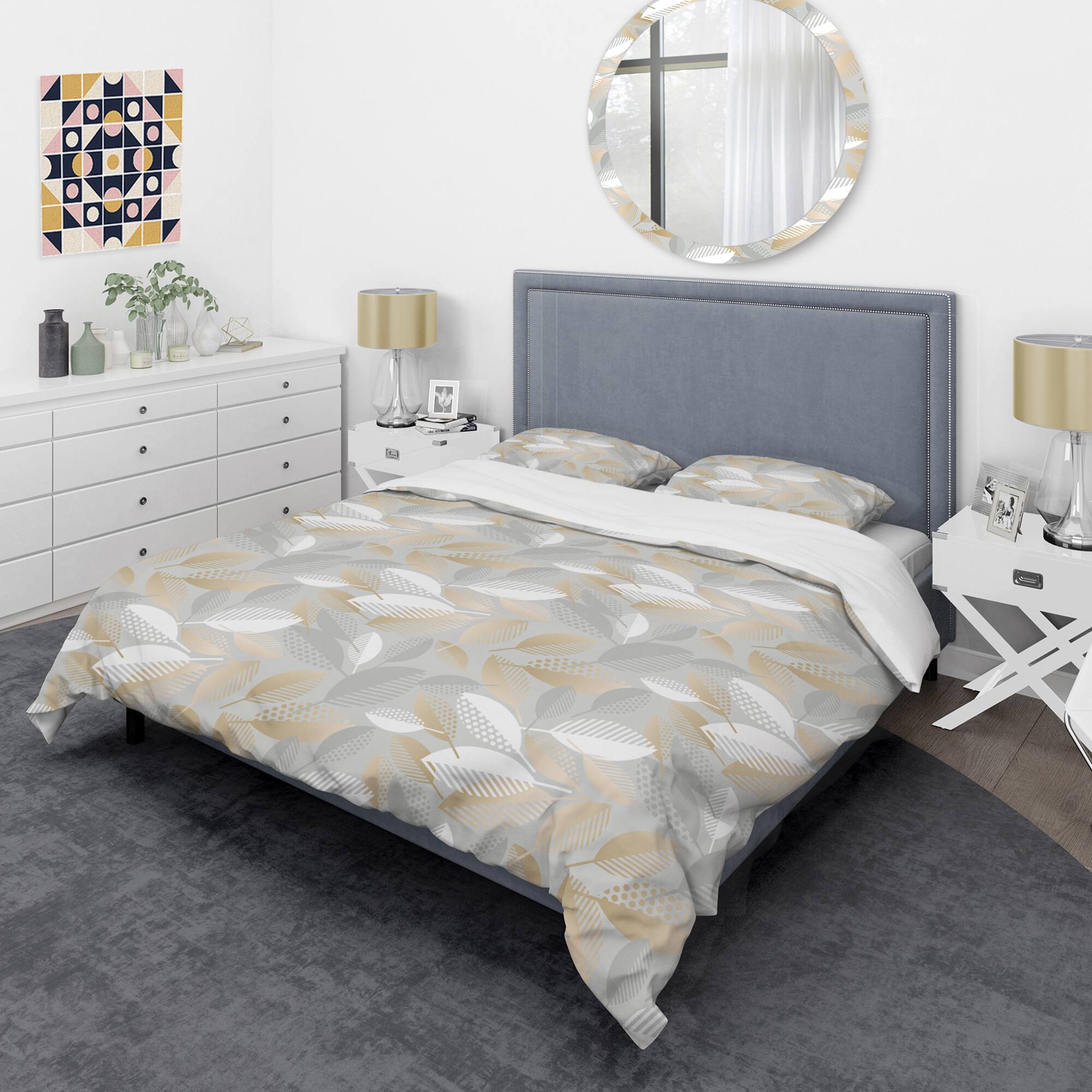 Designart 'Luxury geometric fall leaves pattern' Mid-Century Duvet Cover Set